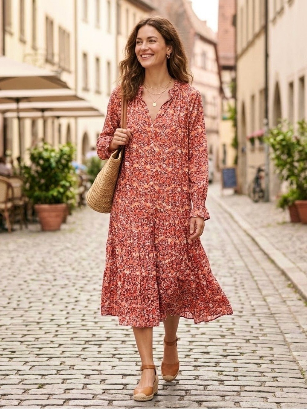 O.P.T. Anthropologie Ruffle Floral Prairie Midi Dress Small Bohemian Party